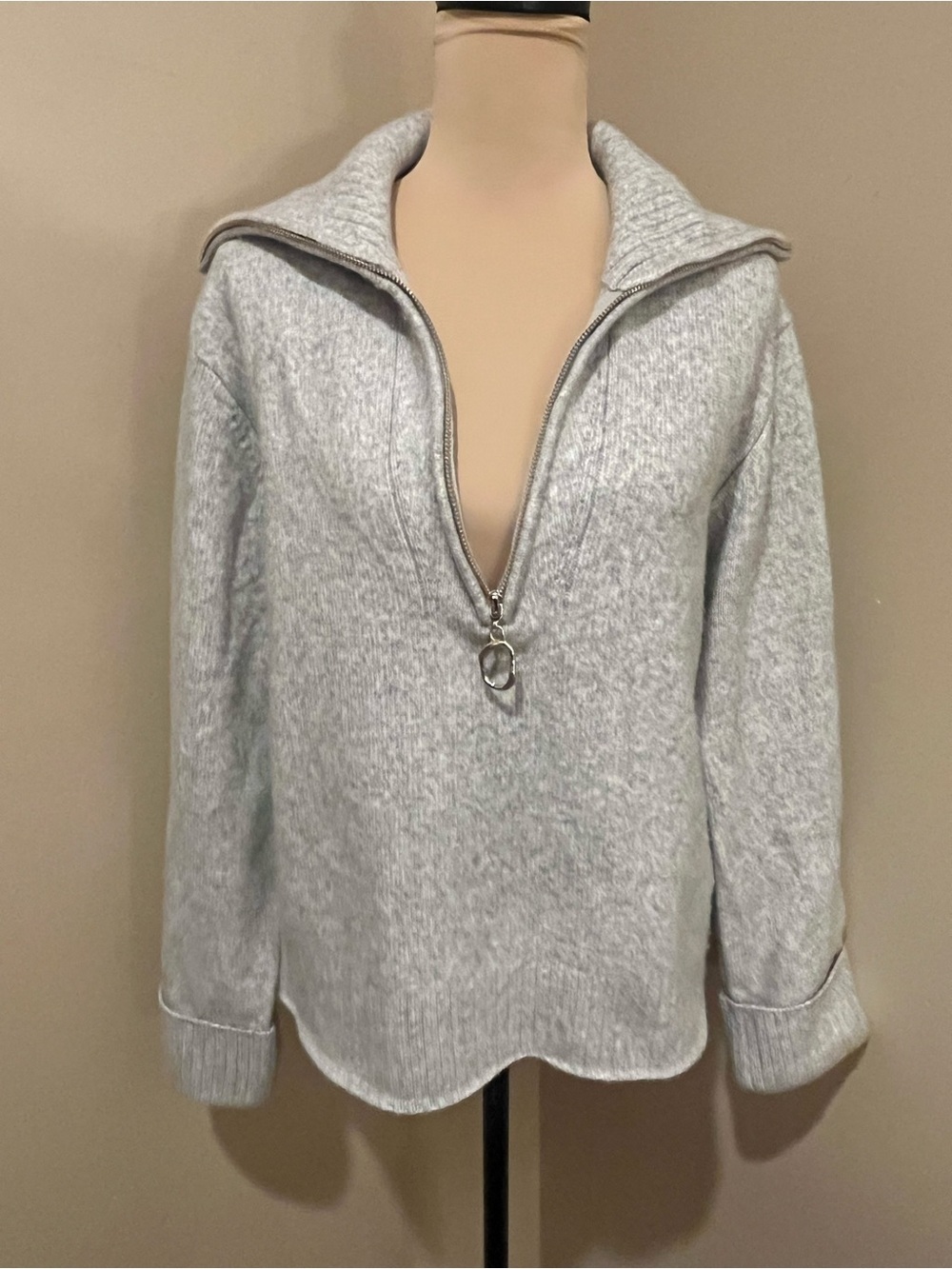 Nicole Miller NY Light Gray Half-Zip Funnel Neck Sweater